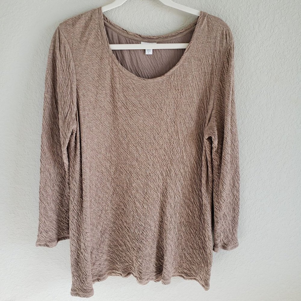 J.Jill PureJill Woman's Size L Wrinkle Look Tunic  100% Cotton Knit Tan Minimal